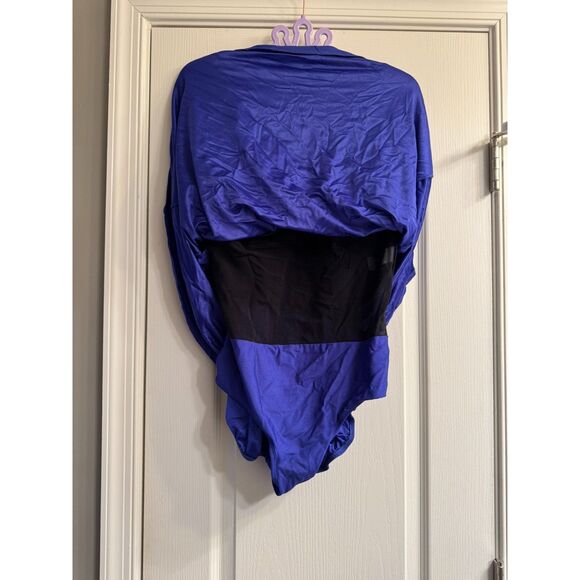 One Piece Bathing Suit with sheer stomach Skirt/Dress Plus 18W Blue/Purple - Picture 4 of 6